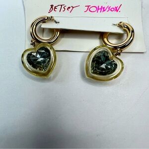 Betsey Johnson Heart Shape Dangle Earrings with Crystal Accents